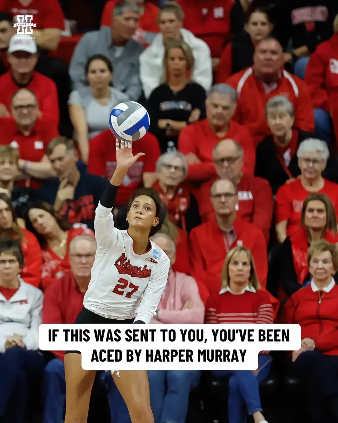 Nebraska volleyball OH Harper Murray has three aces in a row and four total through two sets vs Dayton. 😏 #Huskers #ncaavolleyball #nebraska #huskernation #collegevolleyball 