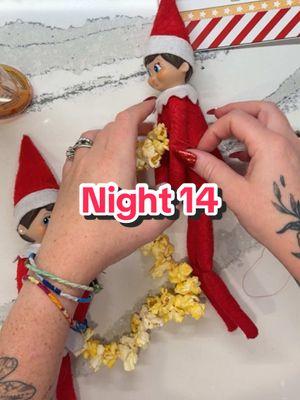 Night 14 🍿 Popcorn Garland #easyelfontheshelfideas #popcorn #tweenelvesontheshelf 