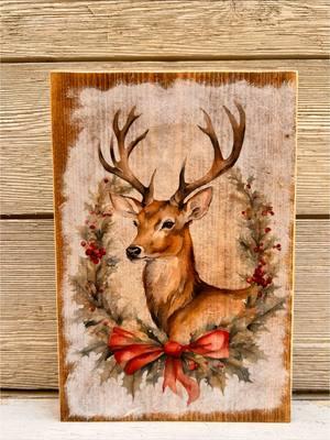 Love this Christmas Rustic Deer Print,  I love how this sign came out. #christmasdecor #rusticchristmas #decoupage #handmadedecor #texturedart 