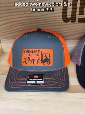 Check out all of the options in our TikTok shop! Leatherette patches are custom laser engraved and permanently affixed using a heat press. Hats are popular Richardson 112 trucker style with adjustable SnapBack closure. We also carry Evolve ponytail hats, FlexFit, and Flat Bill. Beanies are 12” solid cuffed knit and come in a variety of colors. Check out our TikTok shop for more styles and designs!  #TikTokShop #giftsforhim #forklift #forkliftoperator #forkliftcertified #beanie #hat 