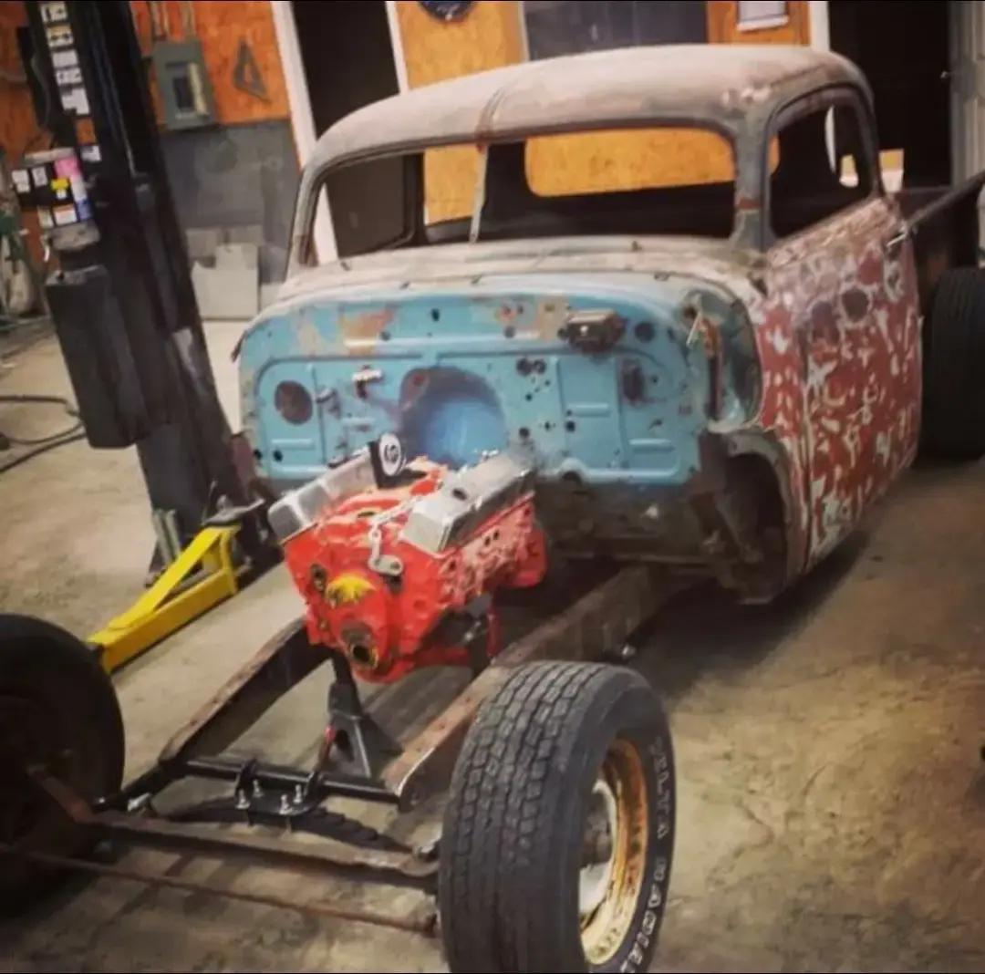 My okd 1952 GMC chopped/channeled and converted to right hand drive suicide shift 32 Ford Front end Z’d rear end,350 #rhd #ratrod #ratrods #chopped #gmc #ford #fyp #righthanddrive #5window #trucks #trucksoftiktok #custombuild 