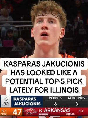 Kasparas Jakucionis has averaged 22 points on 56% 3PT% while showcasing the ability to step back going either way off the bounce The Lithuanian plays well beyond his years as an 18-year-old point guard against high major competition at the college level #draftexpress #nbadraft#nbadraft2025#illinois#illini#collegebasketball#college#lithuania#lithuanian#basketballtiktok 