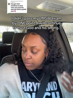 Replying to @Jessica-Monae’ I never cried on social media but I believe my story is worth sharing. Just know if you are still striving to pass your LMSW exam after many failed attempts you aren’t alone. This was my 5th attempt and I failed by 1 point. The last time was by 3 points. In due time God will grant me my license, I trust him no matter how much it may hurt right now. #msw #lmsw #socialworkersoftiktok #lmswexam #socialwork #socialworker 