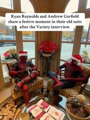 @Variety Ryan Reynolds and Andrew Garfield share a festive moment in their hero suits after the Variety interview! #theamazingspiderman #andrewgarfield #ryanreynolds #deadpool 