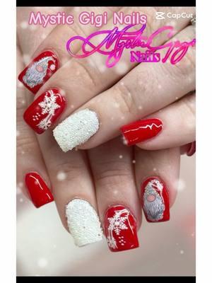 Xmas set used #sogel with #gnomes #snowflakenails located in #rivertonutah #mysticgiginails #gelnails #acrylicnails #nailsalon #pedicure #nails #hardgel #squarenails #manicure #whitenails #rednails #pixiecrystals #glitternails 