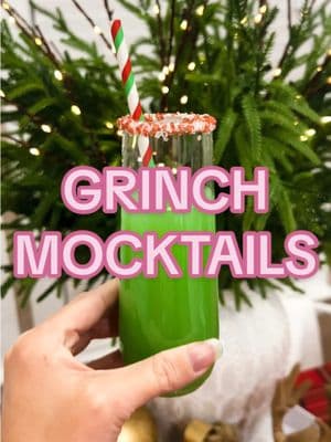 SAVE this idea to make your own Grinch mocktails! 💚 Your kids will love these Grinch mocktails. They would be so fun or a family movie night or even a holiday party. You can also add edible glitter for extra fun! ✨  I added everything I used to my Walmart Storefront. 💚 #grinchdrink #mocktails #holidaymocktail #christmasdrinks #holidaydrinks #grinchmas 