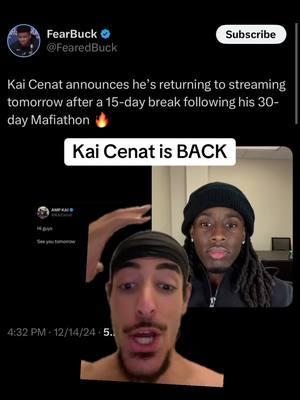 Kai Cenat tefurns to streaming after 15 day break following Mafiathon #mafiathon2 #kaicenat #kaicenatclips #viral #foryou #fyp #greenscreen 