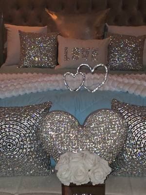 #glambedroom #glamdecor #rhinestonepillows #blingpillows #silverbedroom #bling #glam #crusheddiamondvase #fyp 