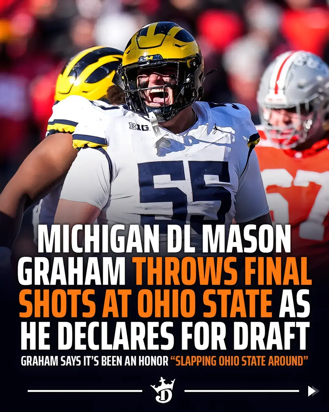 Mason Graham had to get one last dig in at Ohio State before he heads off to the NFL Draft 😅 (h/t mason.g.35 / IG, Tankathon) #michiganfootball #michigan #michiganwolverines #ohiostate #ohiostatefootball #ohiostatebuckeyes #CollegeFootball #cfb #ncaaf #ncaafootball 