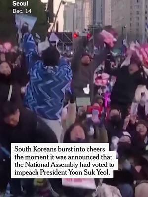 Celebrations broke out in Seoul after lawmakers voted to impeach President Yoon Suk Yeol on Saturday. His stunning declaration of martial law this month had caused widespread outrage and plunged South Korea into a constitutional crisis. Read more at the link in our bio about the impeachment and what happens next. #Seoul #SouthKorea #impeachment