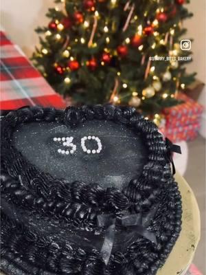 Sophisticated and sweet! This black heart- shaped cake was made to celebrate 30 in style!!!🎂🖤 Let Me design the perfect cake for your next Celebration -DM to order, LINK IN MY BIO! #vintagecake #microbakery #holidays #christmas #fyp #blackcake #custombakery #elegantdesserts #blackbuttercream #celebration #birthdaycake #foryoupage #fyp 