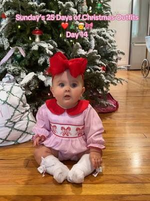 Day 14: wearing (shocker) @TheSmockedFlamingo !!! The cutest candy cane bubble! Im not 100% sold on the high socks but she still looks cute as can be! . . . . . #babygirl #girlmom #babysfirstchristmas #pinkbaby #smockedbabyclothes #smockedbubble #smocked #babysfirstchristmas2024 #babychristmasoutfit #25daysofchristmas #25daysofchristmasoutfits 