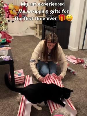 Her first christmas ever so she is really curious 😃 #kitten #tuxedo #wrappinggifts 