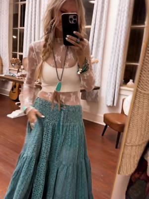 A skirt that takes you season to season, Artic Maxi Skirt #bohochic  flippiehippie.com  • Feeling Feminine Top • Montana Necklace  • So Dreamy Crochet Top • Skinny Strap Brami  • Beaded Bracelet Set  #flippiehippieboutique #bohostyle #flippiehippie #trendy #maxiskirt #outfitinspo #bohofashion #foryou #fyp #OOTD #lacetop #crochet 