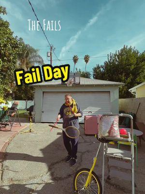 It's a fail day.  You get to see how the tricks progress.  #fails #unicycle #tricks #juggling #circus #crash #perserverance #Prequel 