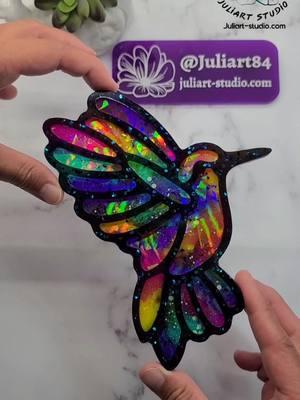 Sometimes leftover resin can make such a beautiful piece !!!  . HOLO Humming Bird Silicone Mold on my website juliart-studio.com under HOLO Molds Collection . . #hummingbird #suncatcher #resinmolds #glitter #SmallBusiness #resina #resinartist #resinmold  #demoldingvideo #demolding #resindemolding #holographic #rainbow