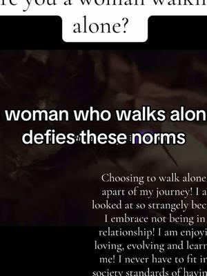 Alan Watts speach, is truly for me! Choosing to walk alone is apart of my journey! I am looked at so strangely because I embrace not being in a relationship! I am enjoying loving, evolving and learning me! I never have to fit into society standards of having to be in a relationship! I am not lonely nor bitter or fearful of love! For once I am just giving all I have to myself! There is nothing wrong with it. It’s such a beautiful experience. 💕✨💫 #walkingalone #awomanwalkingalone #woman #women #selflove #selflovejourney #fyf #fyfyfyfyfyfyfyfyfyfyfyfyfyfyfyfyfyfy 