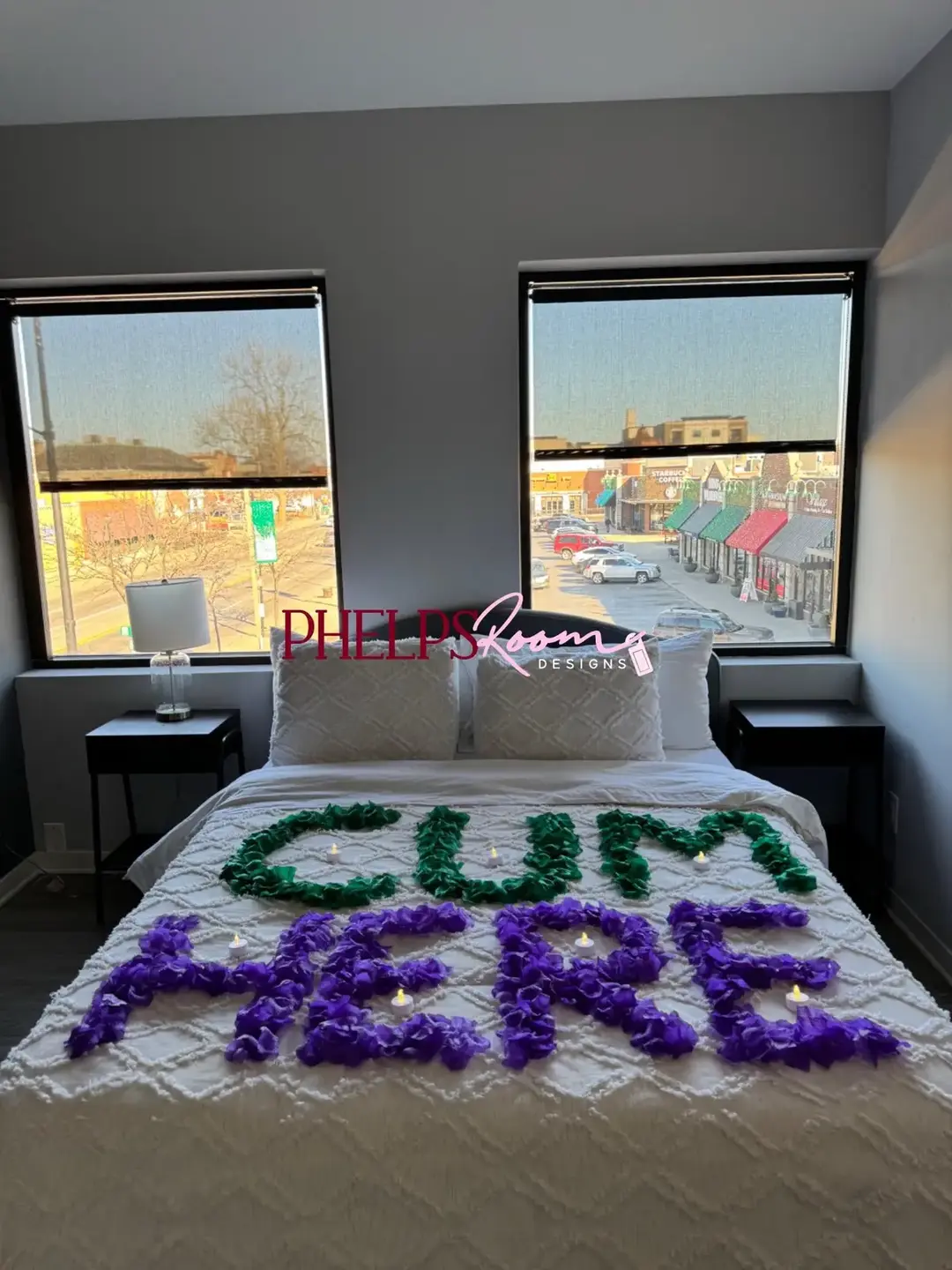 Visit www.phelpsroomdesigns.com for pricing and booking! #phelpsroomdesigns #romanticroom #roses #rosepetals #blackowned #valentines #ValentinesDay #decoratedhotelroom 