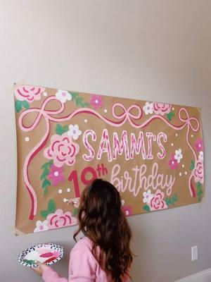 all my favorite things to paint in one banner!!!!!!💗🎂🌸✨🙌🏼 #brownpaperbanner #bannerpainting #loveshackfancy #fyp #fy #birthdaybanner #19thbirthday 