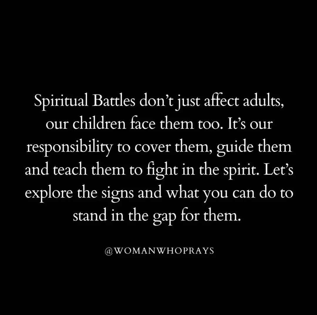 I don’t know who needs to hear this, but when the enemy can’t get to you, he will try to get to your children or those in your household.  This is why you can’t afford to stop praying, fasting, or covering your home.  The enemy is strategic, and he knows how important your children are to your legacy and your calling.  He knows if he can wound them early, it can hinder the work God has for them later. But the devil is a liar, and we rebuke every attack in Jesus’ name!  These aren’t just “kid things.” Many times, they are signs of spiritual battles happening around them.  You have to stand in the gap for them and teach them how to fight in the Spirit!  The Bible tells us, “Put on the full armor of God, so that you can take your stand against the devil’s schemes.” (Ephesians 6:11).  That includes teaching your kids how to pray, speak the name of Jesus, and declare the Word over their lives. Here’s what you need to do: 🤍Anoint their rooms, beds, and toys. 🩷 Pray over them DAILY—cover their minds, hearts, and spirits. 📖 Teach them scriptures they can recite when they feel afraid (like 2 Timothy 1:7) 🛡️ Declare no weapon formed against them will prosper (Isaiah 54:17) Your kids are not too young to learn spiritual warfare.  Teach them that Jesus gives them authority over fear and darkness.  Equip them now so they grow up knowing how to stand firm in the Lord.  Don’t let the enemy have access to your household. Stand in the gap and fight for your family. You’re not just raising children—you’re raising warriors for the Kingdom.  Whoever this is for, I’m praying with you. Remember, greater is He who is in you than he who is in the world. (1 John 4:4)  Drop a 🩷 if you’re covering your kids in prayer today and if this post has helped you. #​raisingchristians  #christiancommunitytiktok #womanwhoprays  