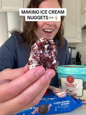 MAKING ICE CREAM NUGGETS 😳🍦 would you try these? #icecream #nuggets #dessert #oreo #cookies #icecreambar #peppermint #candycane #snacks #snackrecipe #dessertrecipe #kidfriendlyrecipe #butterpecan #foodcombo #candy #morganchomps 