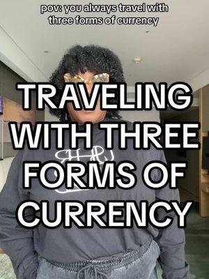 Traveling with different forms of currency is a MUST! My preferred three forms of currency are: - The local currency of the country I’m traveling to - Dollars or Euros - My credit cards: @American Express Platinum, Chase Sapphire Preferred, and @Capital One Quicksilver I highly recommend traveling with different forms of currency, especially if you’re traveling solo! #solotravel #blacktravel #blacktravelfeed #fyp #foryou #moneytips #traveltips #financialliteracy #TikTokBusinessCampaign #creatorsearchinsights #amex #amexplatinum #chasesapphire #capitalonequicksilver 