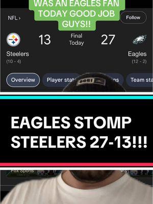 #greenscreen EAGLES STOMP STEELERS 27-13!!! #fyp #nfl #football #sports #rant #viral #trending #opinion #eagles #steelers #pittsburghsteelers #philadelphiaeagles #good #thankyou #seeyounextweek #greatgame #overrated #overhyped #footballtiktok #sportstiktok 