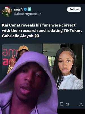 Kai Cenat reveals his fans were correct with their research and is dating TikToker, Gabrielle Alayah. #greenscreen #kai #kaicenat #gabriellealayah #gabrielle #kaicenatgirfriend #viral #news #tiktok #trending #fyp #twitch #streamer 