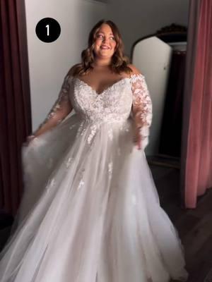 Which wedding dress would you choose — 1 or 2 🥂 #curvybride #weddingtiktok #plussizebride #fyp 