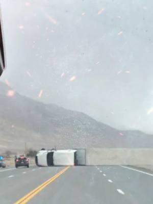 Us95 Schurz Nv to Hawthorne nv,  road closed from 930am to 430pm due to extreme wind. semis insisted on going through and not waiting and this is the result. #trucks #nevada #fyp #viralvideo #hawthorne #truckers #highwinds #semis #rollover #accidents #crashes 