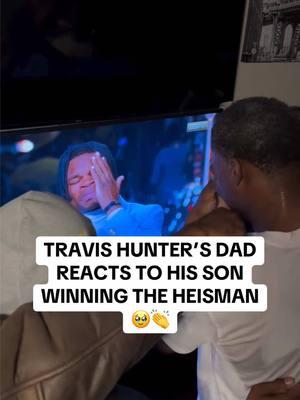 Such a special moment ❤️🙏  (via IG/Call_Me_Poot) #football #travishunter #heisman #fatherson #emotional #Love #dad #CollegeFootball #heismantrophy 