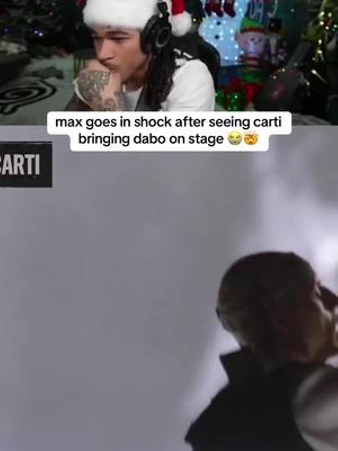 max goes in shock after seeing carti bringing dabo on stage 😭🤯 #plqueboymax #fyp #playboycarti #trending #twitch 