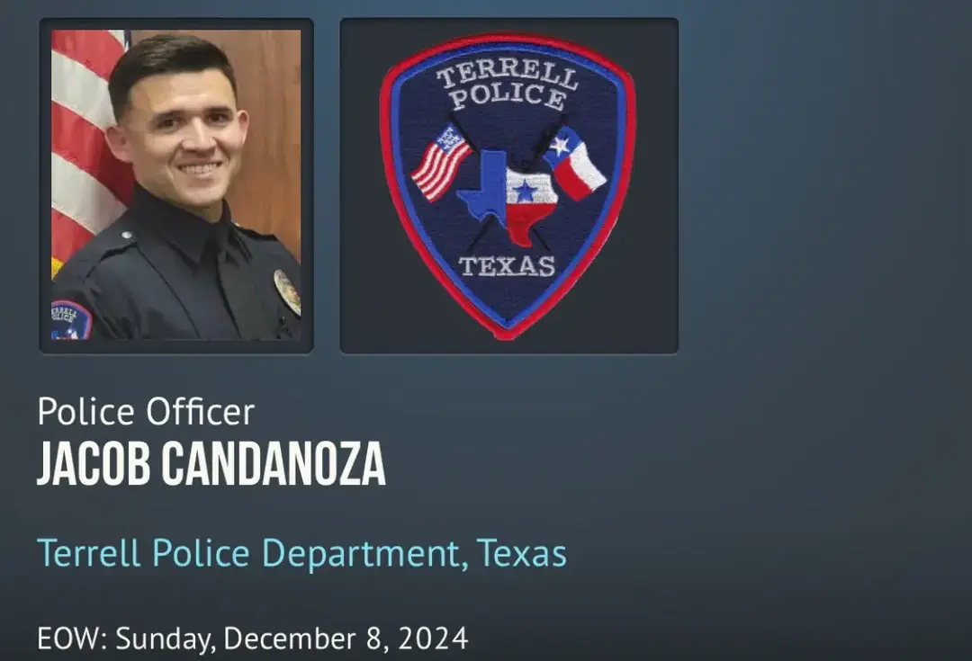 Police Officer Jacob Candanoza was shot and killed during a traffic stop at the 1600 block of South State Highway 34 in Terrell. At 11:00 p.m., Utticer Candanoza requested backup after initiating a traffic stop at the Motel 8 parking lot. A struggle ensued, and Officer Candanoza was shot. He was transported to Baylor Scott and White Hospital, where he died from his wounds. The suspect fled but was apprehended after crashing his truck during a pursuit. Officer Candanoza was a United States Marine Corps veteran. He had served with the Terrell Police Department for over four months and previously served with the Dallas County Sheriff's Office. He is survived by his wife and child. BIO & INCIDENT DETAILS Age: 28 Tour: 4 years, 4 months Badge # 6190 Cause: Gunfire Incident Date: 12/8/2024 Weapon: Gun; Unknown type Offender: In custody #officerdown #officerdowncall #officerdownmemorial 