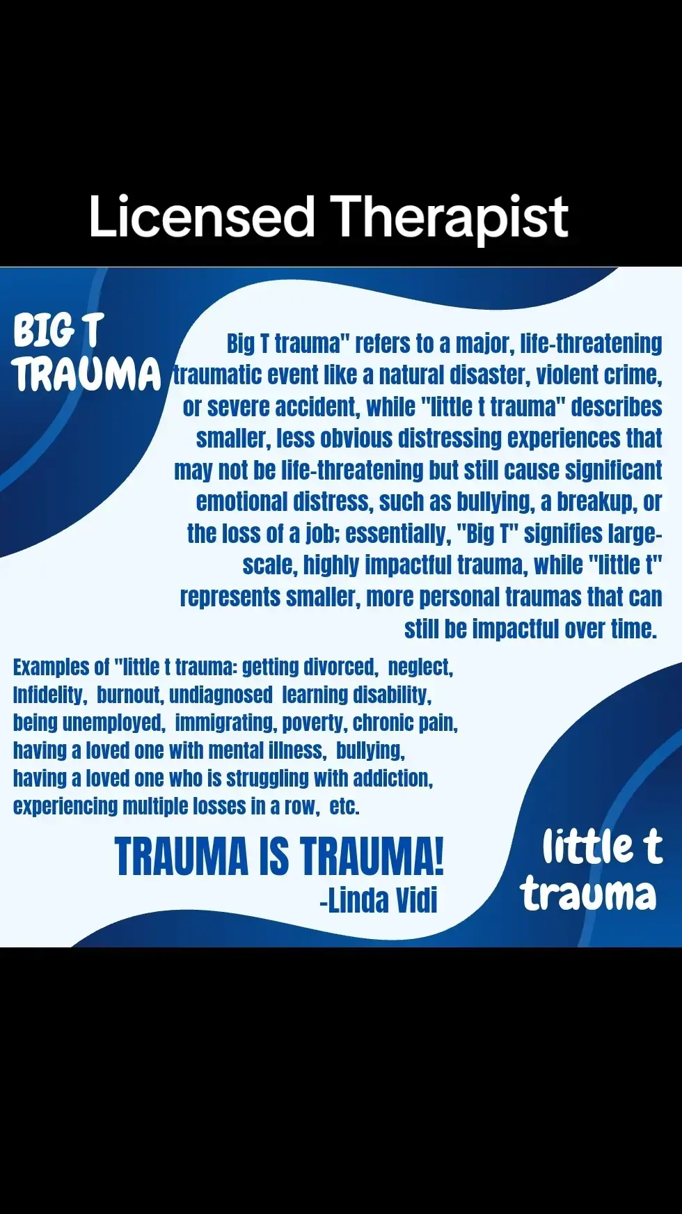 #creatorsearchinsights #healingchildhoodtrauma #trauma #bigttrauma #littlettrauma #lifecoachlinda  @LifeCoachLinda  (TikTok) @LindaVidiLifeCoach (Instagram) @Linda Vidi Life Coaching and Counseling (Facebook) Trauma-informed Licensed Therapist  and Life Coach Specializing in Narcissistic and Sexual Abuse  DM or text 609-339-8093 for info on individual and group therapy. 