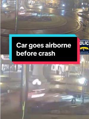 Video shows a car going airborne and crashing into light poles after a driver sped through an intersection in #Lebanon, #Tennessee. Police said two people were inside the car and taken to a hospital – one in serious condition. Authorities believe alcohol was a factor in the crash based on a preliminary investigation.   