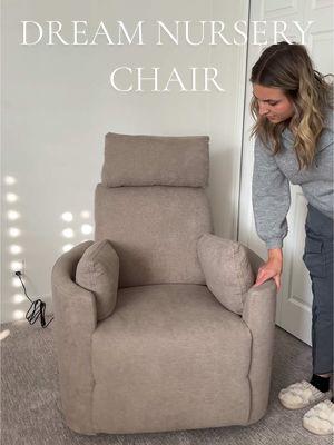 I searched all over for the perfect nursery chair so you don’t have to! It’s a rocker/glider, swivels, and is electric! Comment “CHAIR” for the link to be sent straight to your inbox ❤️ #nurserydesign #glider #recliner #nurserydecor #baby #rockingchair 