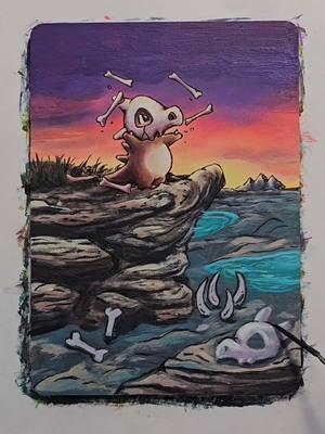 🦴 Cubone Painting Process ✨️ He's too adorable, would you watch his juggling performance? I love this card so much especially the coloration in the sky. . 🎨 I painted this on Cubone card from Aquapolis - Midori Harada . #pokemontcg #cubone #pokemon151 #151pokemon #pokemontcg #pokemongo #nostalgic #nostalgia #90snostalgia 