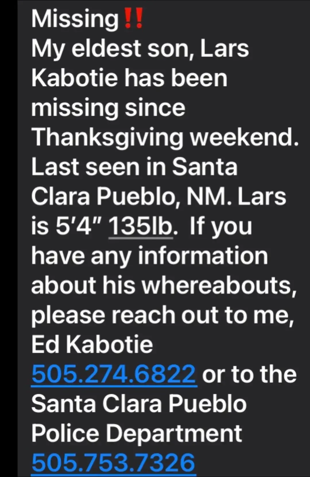 MISSING IN NEW MEXICO PLEASE SHARE DUET !!! Lets help family find this Relative. #NOTONEMORE #MMIR #MMIP #MMIW #MMIGB2S #BringHimHome #Share #Share #Duet #NativeTikTok #NativeTikTok #PueblosUnite #searchTeamNeeded 