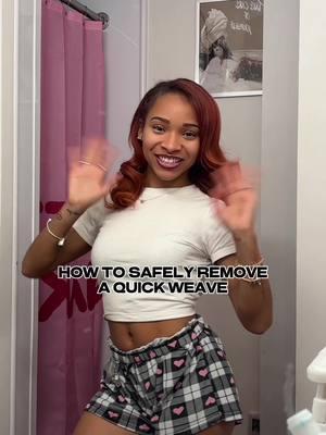 Im surprised i kept my hair in as long as i did😩🩷 #evadiamondj #fyp #quickweave #redhair #tutorial #grwm #quickweaveremoval #takingmyhairout 