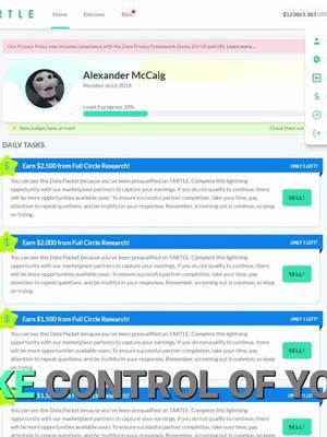 Did you know that you can take control of your personal data AND get paid for it? 🤯 TARTLE empowers you to own your data, protect your privacy, and earn rewards. In our latest video, we show you how to: Securely store your data in your personal Data Vault. Set parameters and control how your data is shared. Connect with companies who will pay for your data. Ready to take charge of your data and earn some extra cash? Watch the video and join the TARTLE community today! #TARTLE #DataPrivacy #DataOwnership #TechForGood #EarnMoney #SideHustle