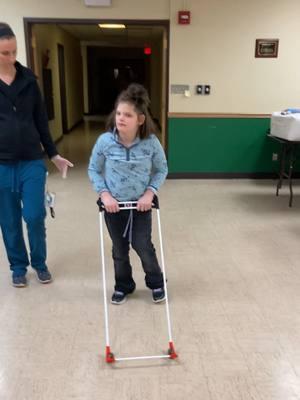 A month from her 10th birthday, she's been using Pediatric Belt Canes for four years. The Belt Canes get longer as she grows taller. #CVI #cerebralvisualimparment #corticalvisualimpairment Safe Toddles bring safety to blind mobility. Donate a Belt Cane today.  Part 1 walk to the stairwell.