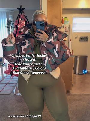 Cropped & Cute! #vondunkthat #plussizefashionblogger #plussizefitnessblogger #pufferjacket #puffercoat #pufferjacketoutfits #winterfashiontrends #cropped #camouflage #croppedjacket #fallfashiontrends #greenoutfit #monochrome #monochromeoutfit #ootdinspo #ootdplussize #casualstyle #casualoutfit #momstyle #momoutfits #wintercore #tiktokshopholidayhaul#giftsforher #ltk #ltkstyletip #giftsformom #creatorinsights #ttsacl #blackgirltiktok#fypシ #foryourpage 