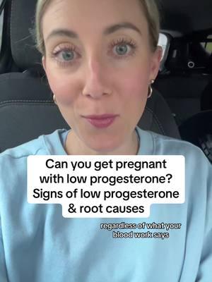 Can you get pregnant with low progesterone? Signs you have low progesterone and the root causes of it.  #ttcjourney #fertilitynutritionistcoaching #infertilitychallenges #pcospregnancyjourney #prenatalnutritionist #ivfpreparation #prenatalsupplements 