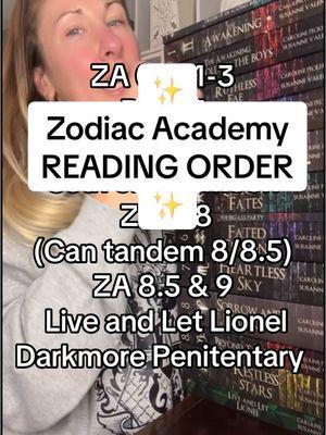 Here is your guide to the Zodiac Academy Reading Order. #zodiacacademy #zodiacacademyseries #ruthlessboysofthezodiac #darkmorepenitentiary #twistedsisters #carolinepeckham 