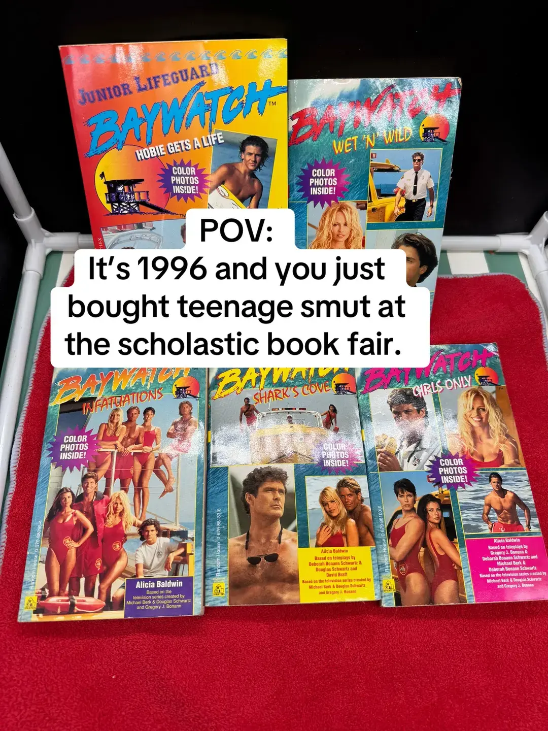 Please enjoy this super uncomfortable #bookseries from the 1996 #scholasticbookfair ….. #retroweird #baywatch Shoutout to #pamelaanderson because shes an absolute #icon 