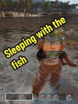 #TheOutlawedDiscord #arkascended #foryoupage Sleeping with the fish .. Dont act like you never drown a beach BOB lol #fyp  whos looking for a tribe PVE for the New Map!!