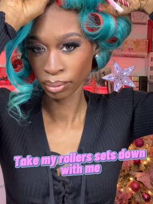 Take my roller set down with me #rollerset #rollersettutorial #lacewig #hairstyle #bluewig #fyp #wigs #makeup #makeuptutorial 