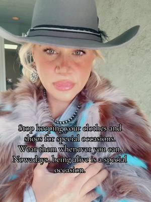 Stop keeping your clothes and shoes for special occasions. Wear them whenever you can. Nowadays, being alive is a special occasion. #nfr #cowgirl #westernfashion #lasvegas #nfrfashion #turquoisemustang #gigipip @GIGIPIP @NFR 