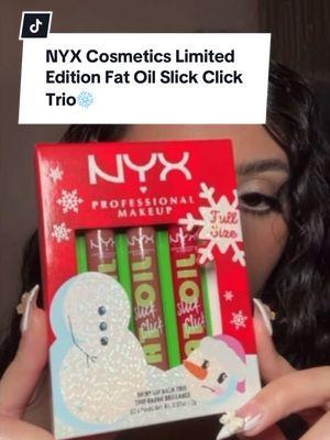 #nyxcosmeticspartner no more struggling to find the perfect lippie for that holiday party because @NYX Professional Makeup has you covered with the Limited Edition Fat Oil Slick Click Trio ✨ these 3 shades will pair well with any eyelook and keep your lips hydrated all night! #nyxcosmeticsfam #fatoilslickclick #holidaylipset #lipswatch #fyp #foryoupage 