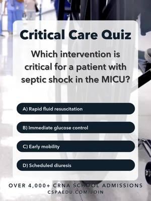 Put your knowledge to the test! 🧠 Comment with the correct answer or your best guess; the answer & rationale can be found in the comments- let us know if you got it right! Remember, we're here to support each other’s learning journey. No put-downs, just encouragement! 📖 Tag a friend to join in and learn together! #StudySession Follow @crnaschoolprepacademy for more! #criticalcare #crna #criticalcarequiz #micu #micunurse #ccrn #bsnnurse